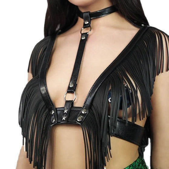 V-shaped Female Black Inlaid Dress