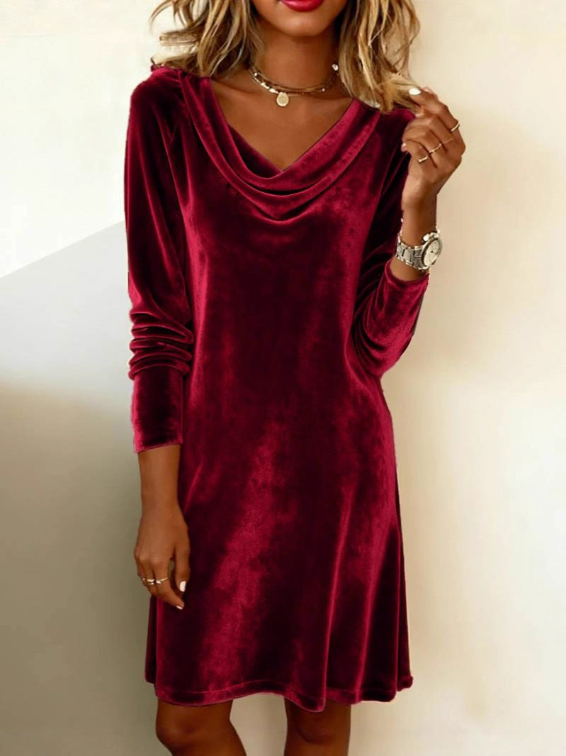 Velvet Cowl Neck Dress