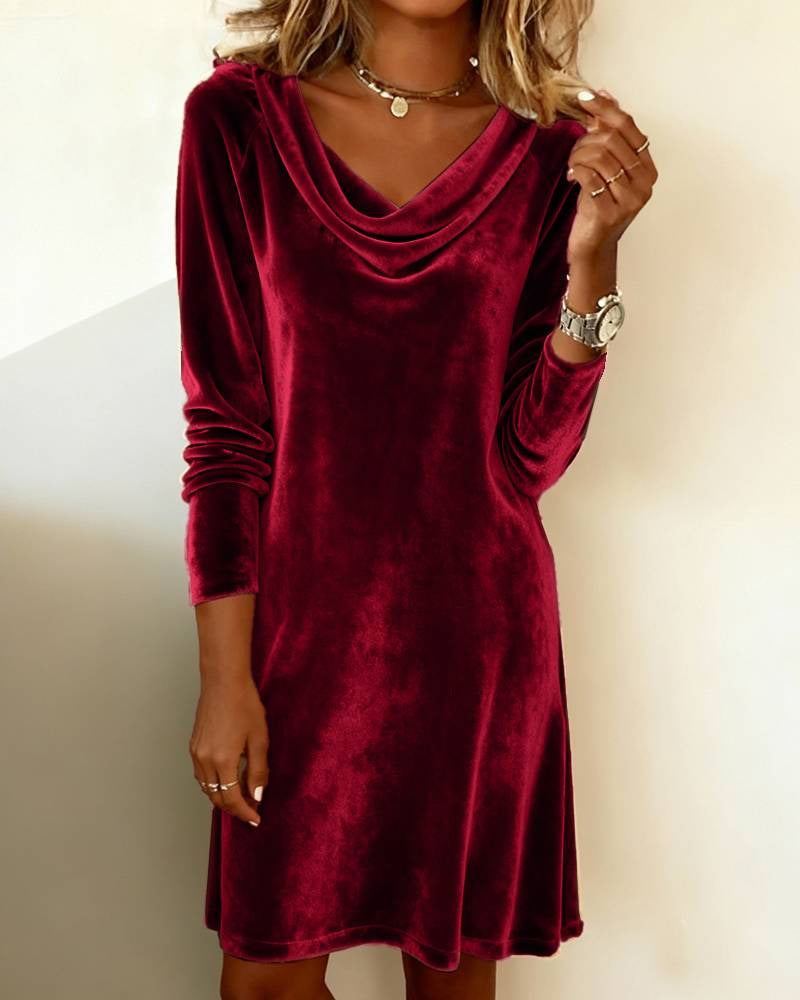 Velvet Cowl Neck Dress