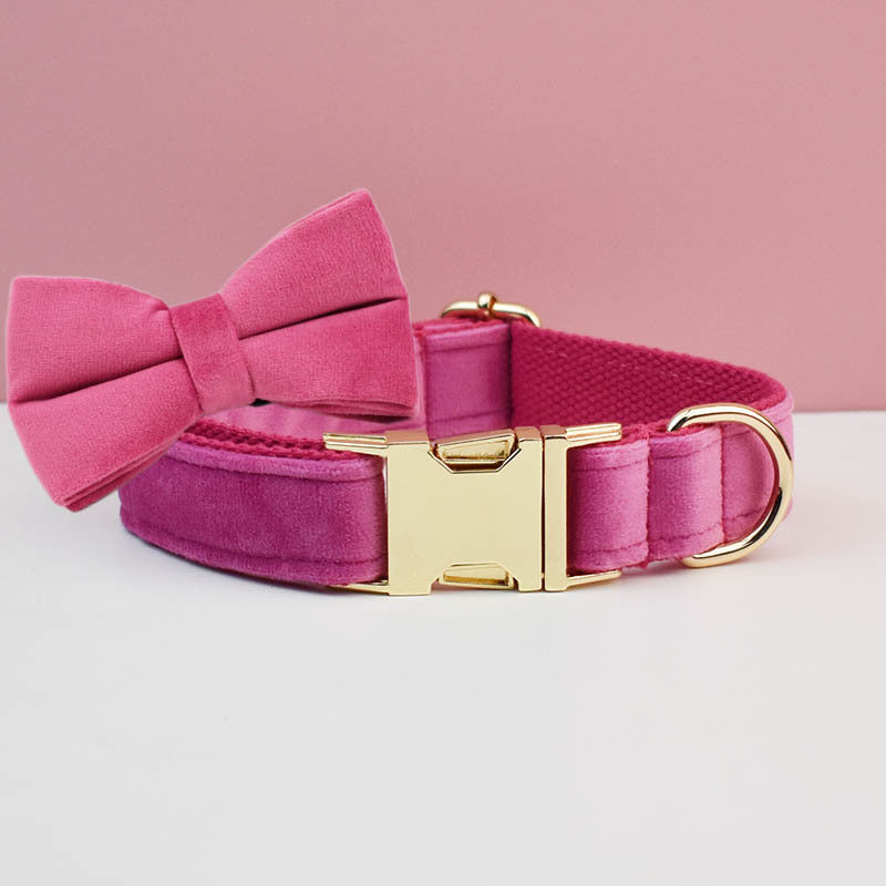 Velvet Dog Collar Leash Bow Tie