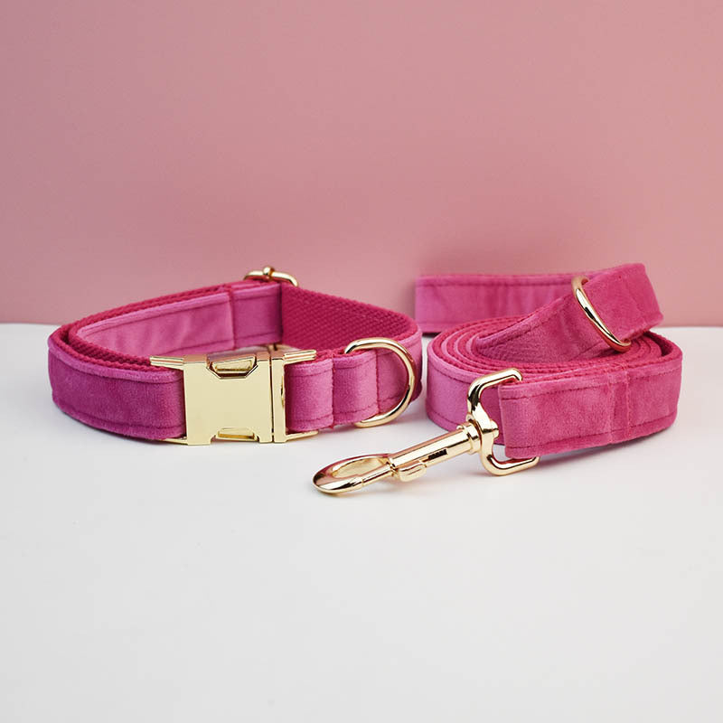 Velvet Dog Collar Leash Bow Tie