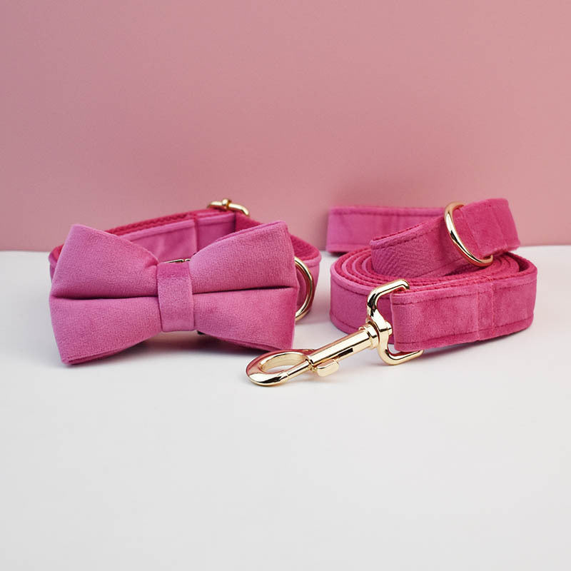Velvet Dog Collar Leash Bow Tie
