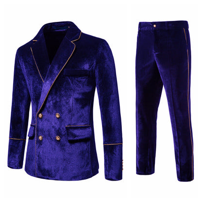 Velvet Gold Trim Double Breasted Suit Set