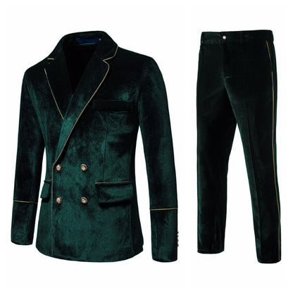 Velvet Gold Trim Double Breasted Suit Set