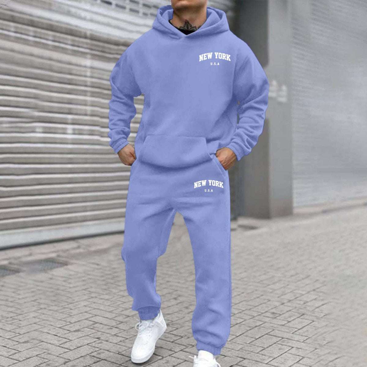 Velvet Hooded Printed Sweatshirt and Sweatpants