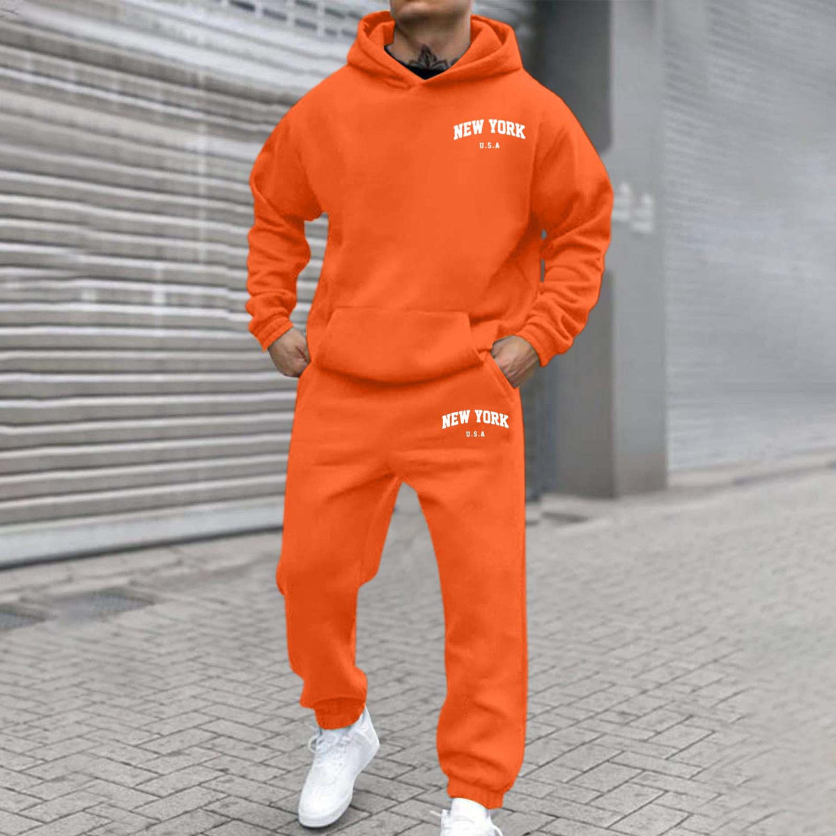 Velvet Hooded Printed Sweatshirt and Sweatpants