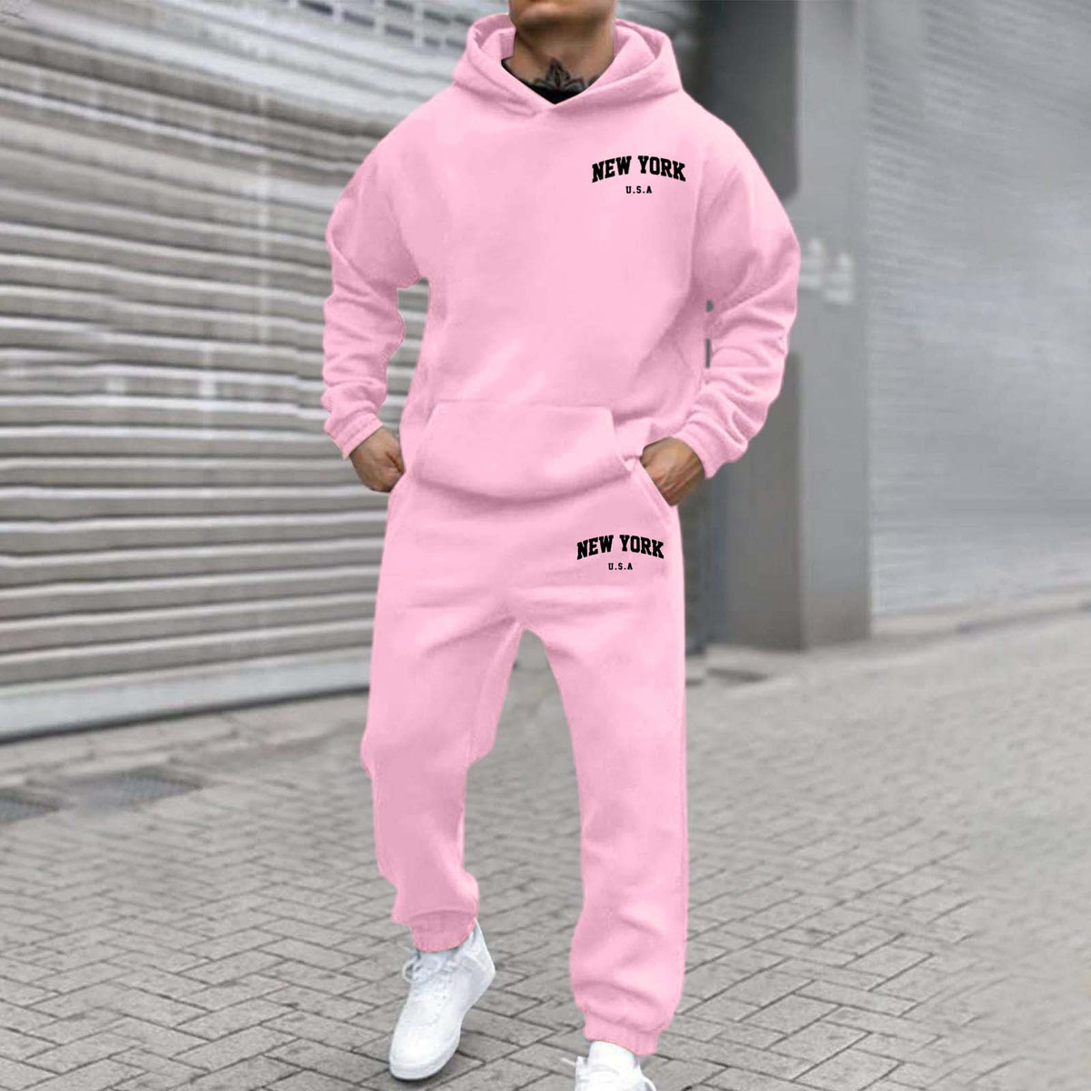 Velvet Hooded Printed Sweatshirt and Sweatpants