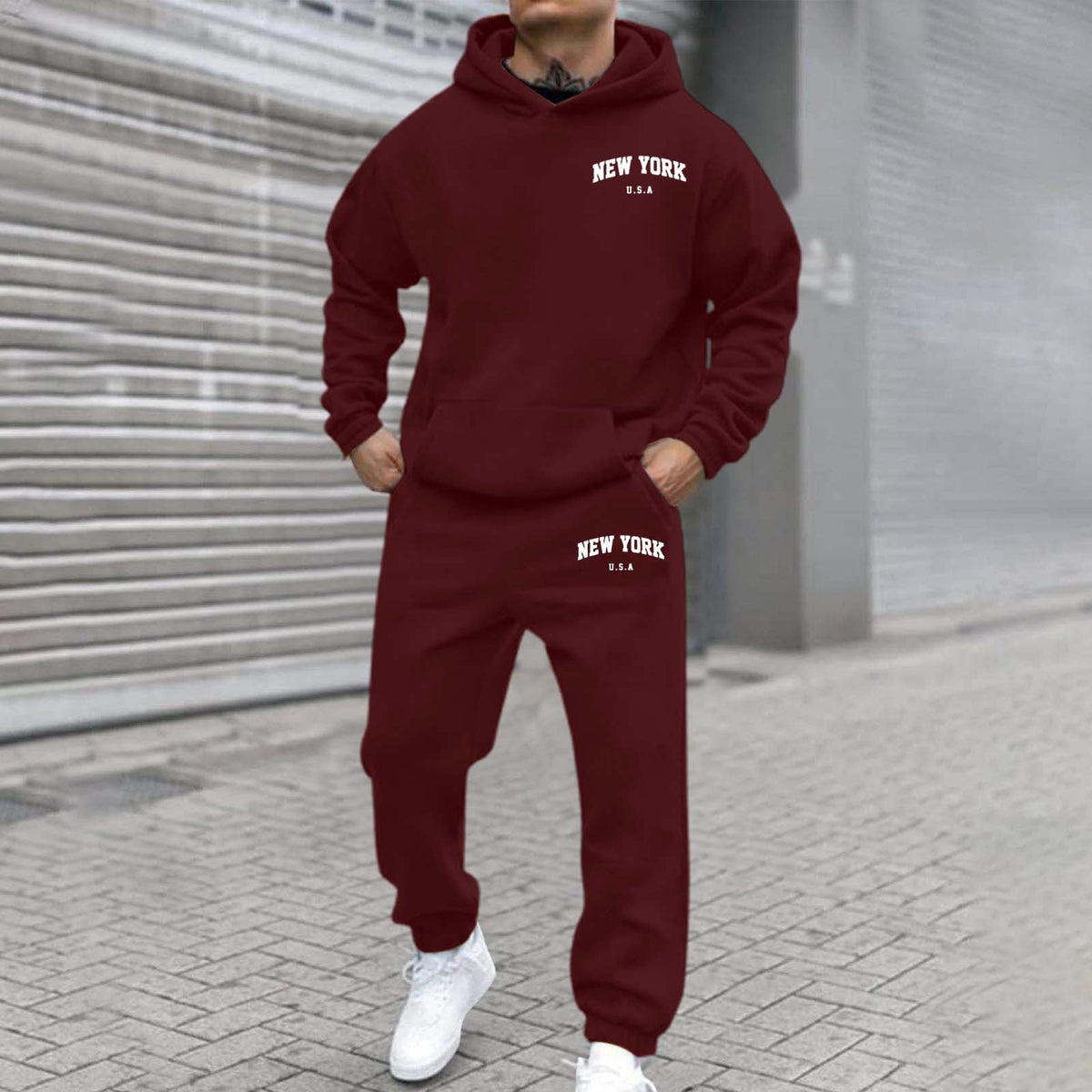 Velvet Hooded Printed Sweatshirt and Sweatpants