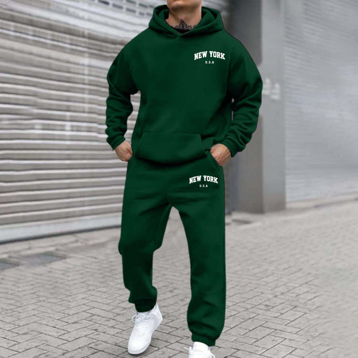 Velvet Hooded Printed Sweatshirt and Sweatpants