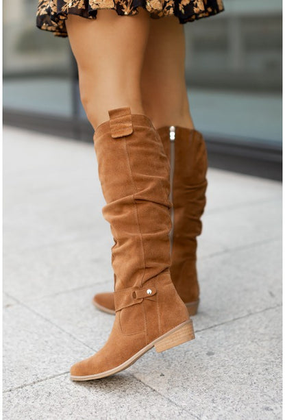Velvet-lined high-heeled women's boots