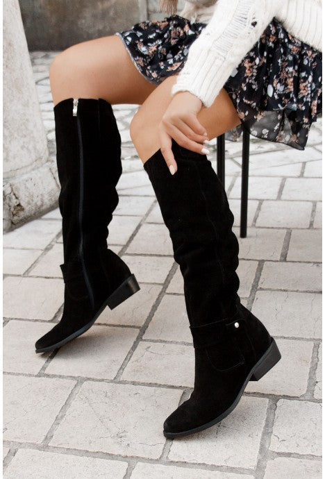 Velvet-lined high-heeled women's boots