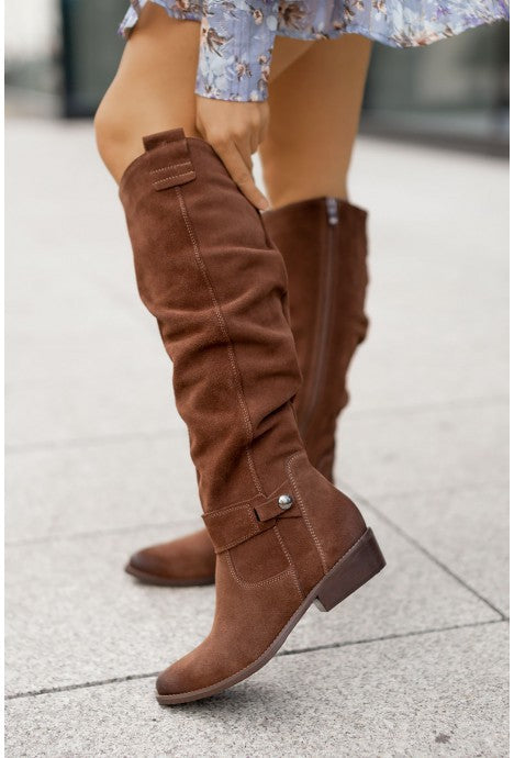 Velvet-lined high-heeled women's boots