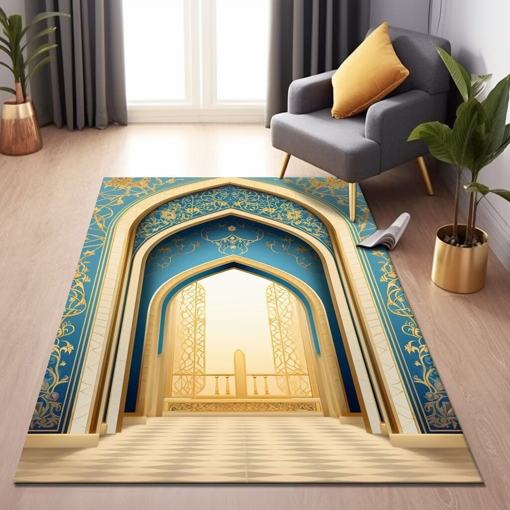 Velvet Prayer Mat with Ethnic Design for Home Decoration