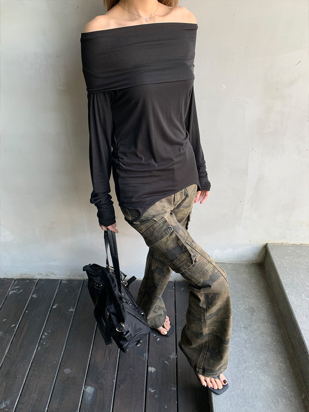Versatile flared camouflage cargo pants for women