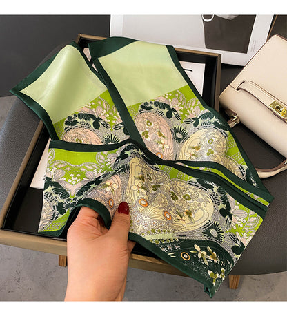 Versatile Floral Print Simulated Silk Scarf