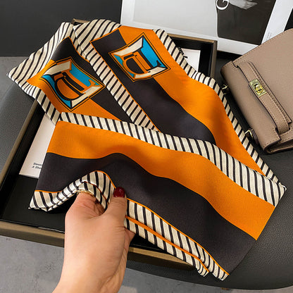 Versatile Floral Print Simulated Silk Scarf