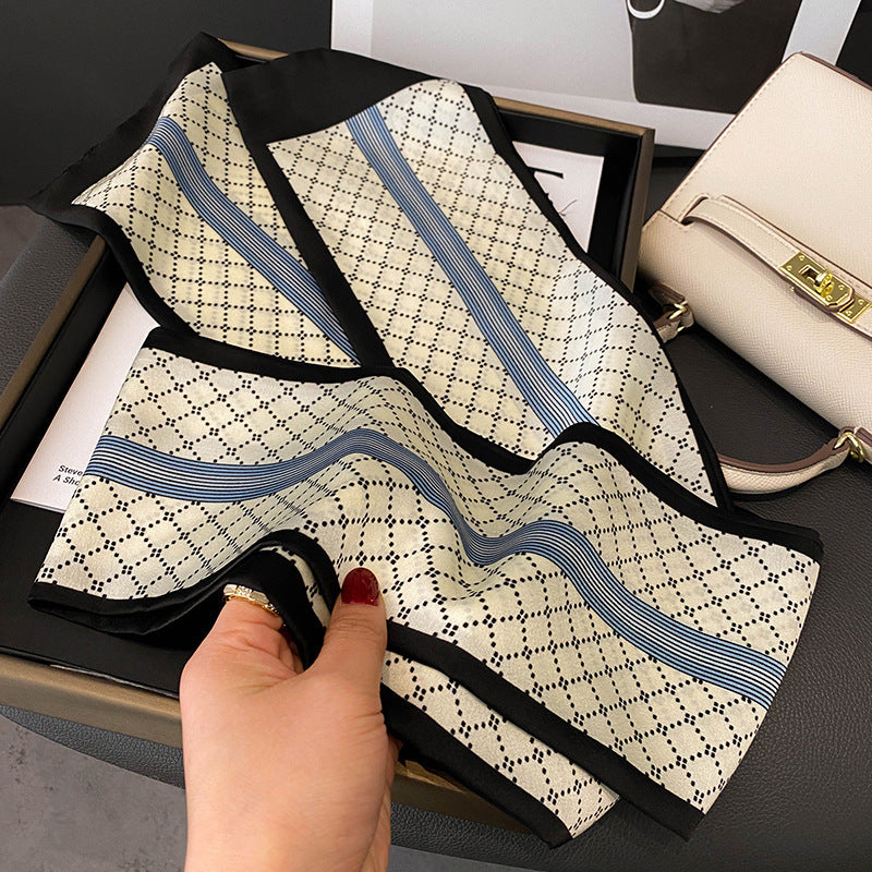 Versatile Floral Print Simulated Silk Scarf