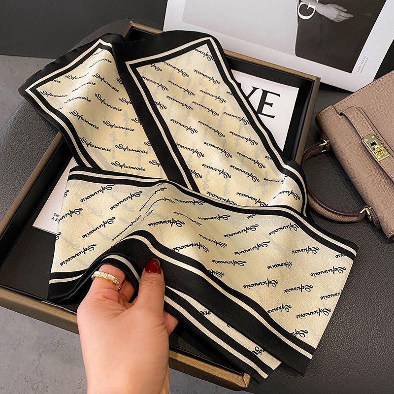 Versatile Floral Print Simulated Silk Scarf