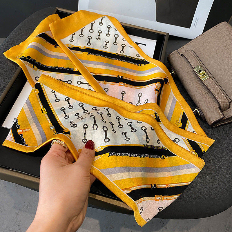 Versatile Floral Print Simulated Silk Scarf