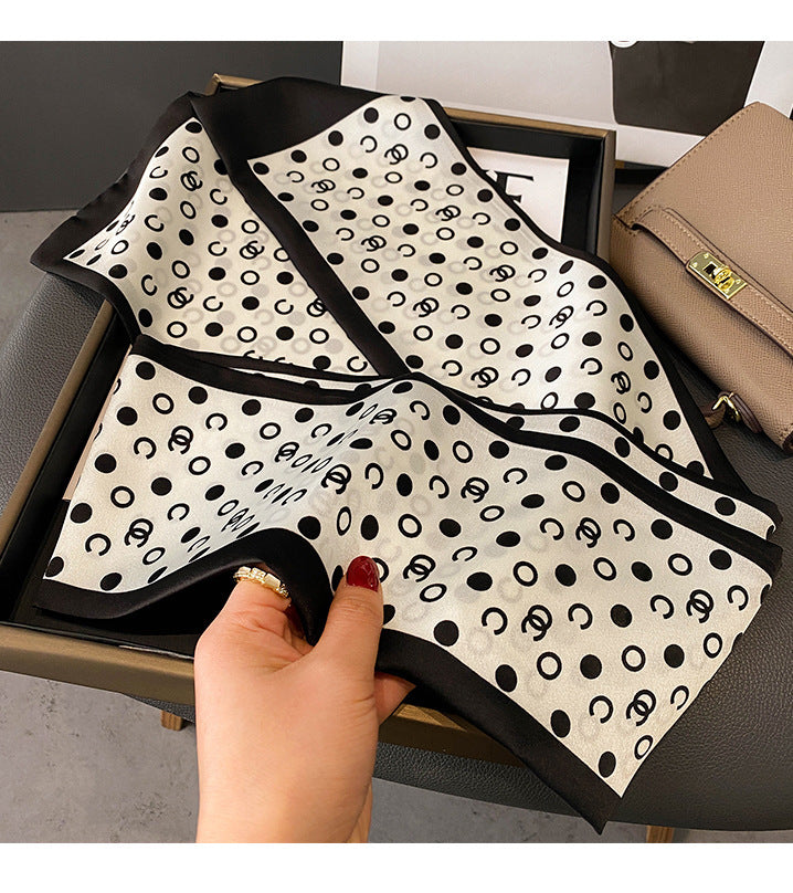 Versatile Floral Print Simulated Silk Scarf