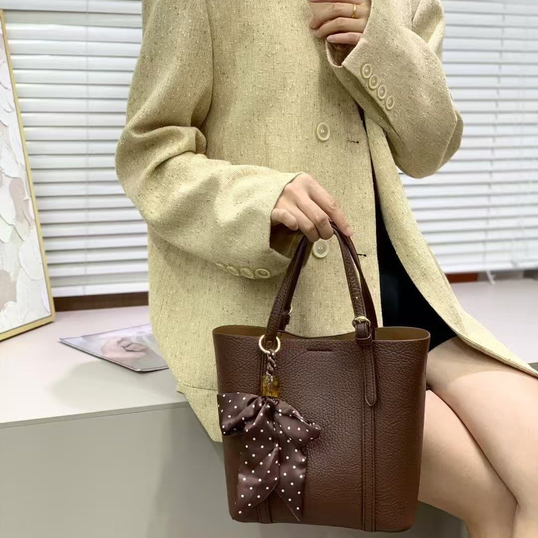 Versatile soft leather bucket bag