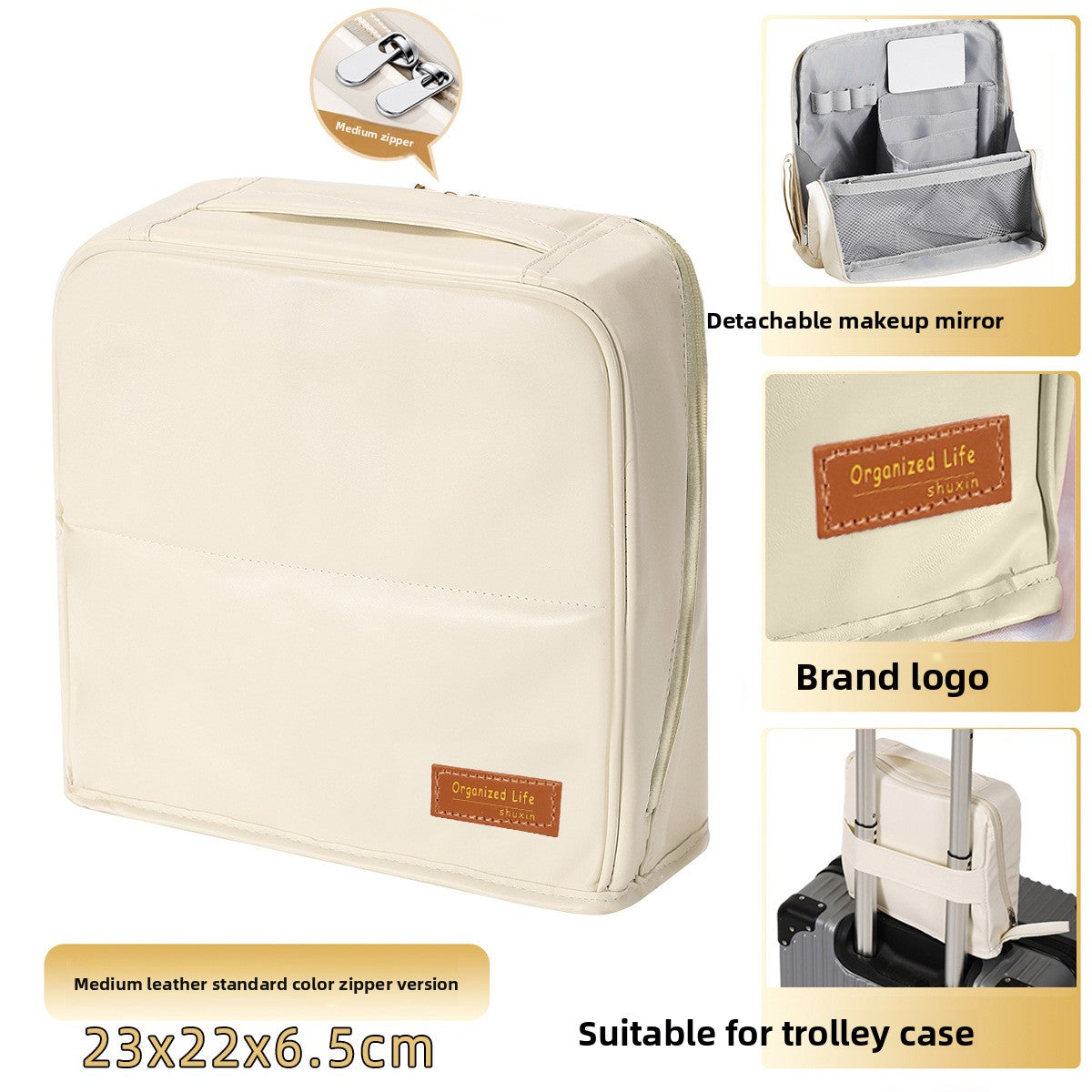 Vertical Makeup Bag with Mirror and Compartments