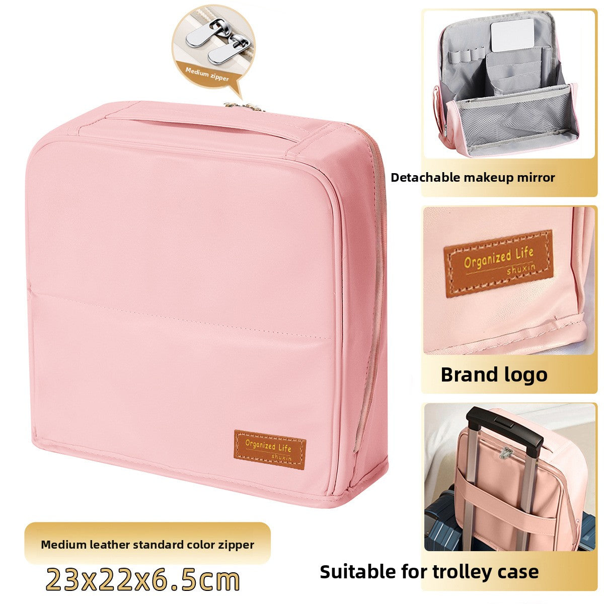 Vertical Makeup Bag with Mirror and Compartments
