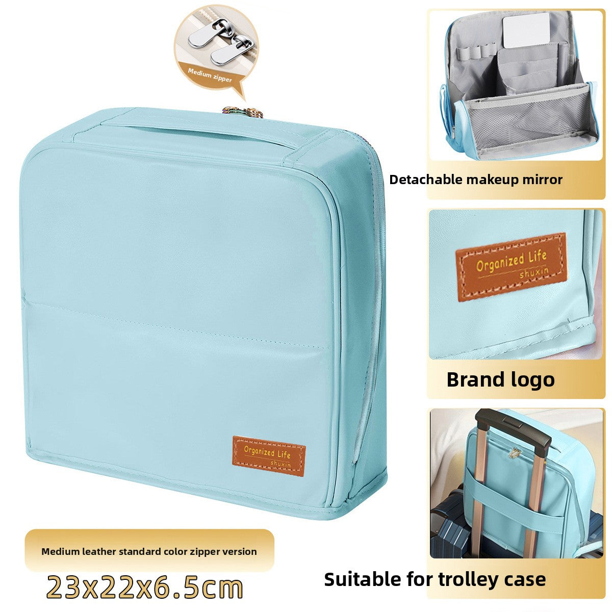 Vertical Makeup Bag with Mirror and Compartments