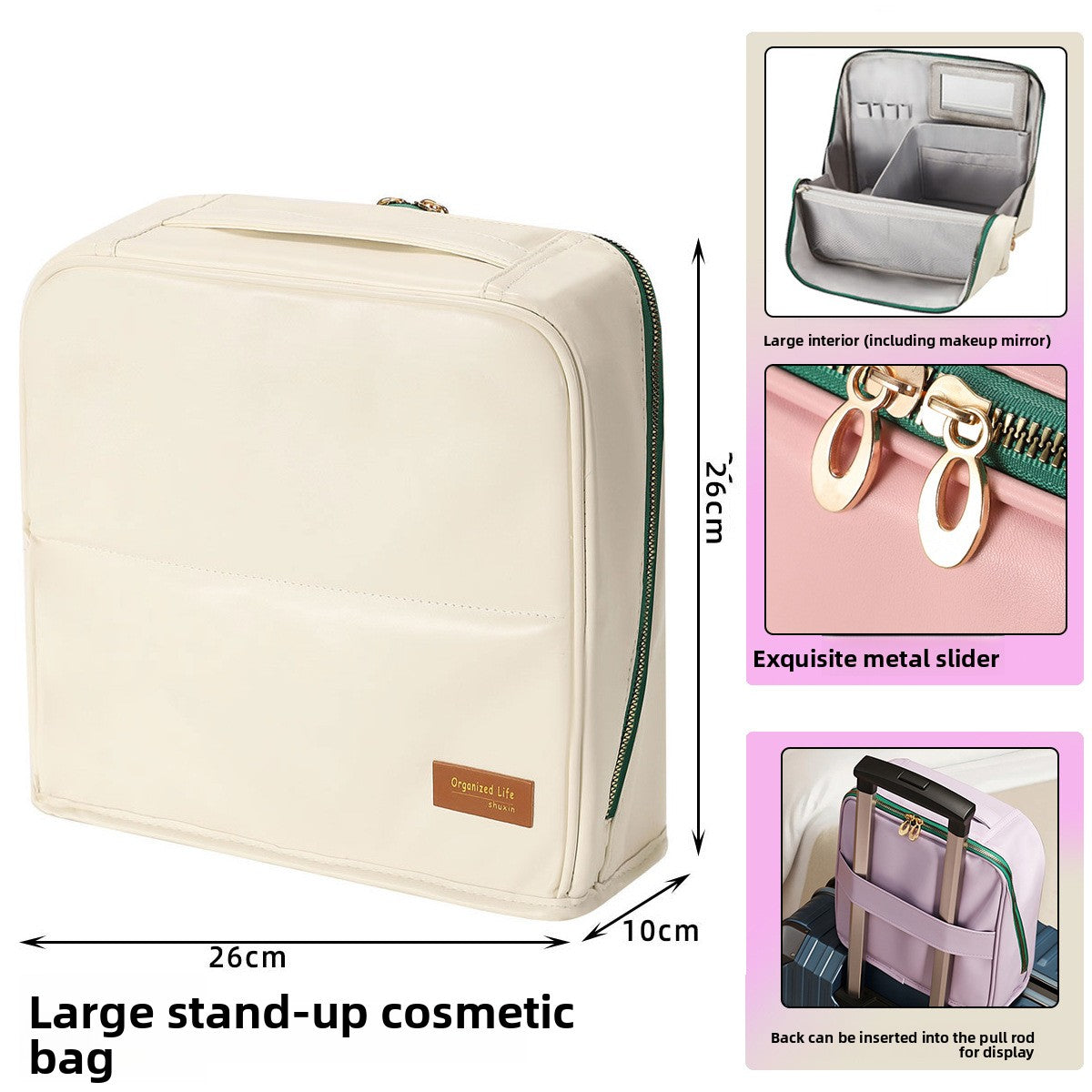 Vertical Makeup Bag with Mirror and Compartments