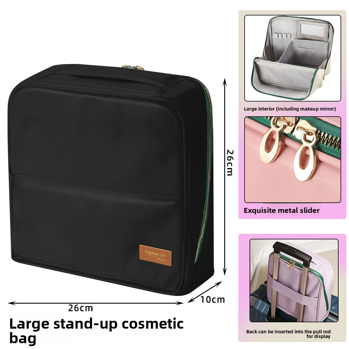 Vertical Makeup Bag with Mirror and Compartments