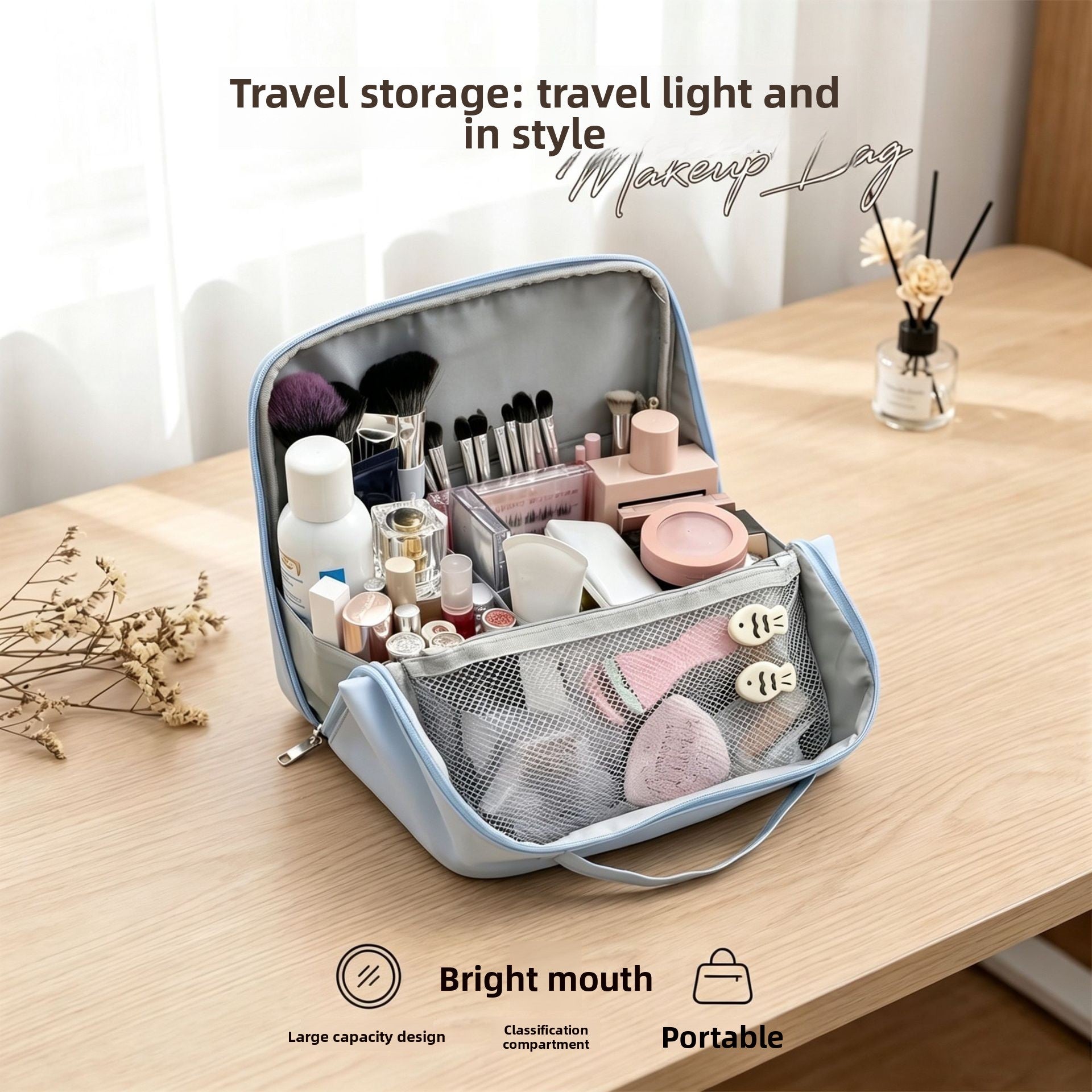 Vertical Makeup Toiletry Bag with Compartments