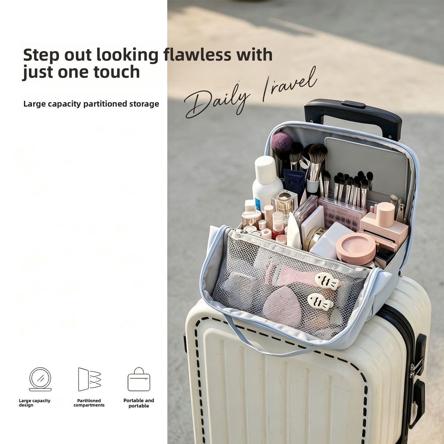 Vertical Makeup Toiletry Bag with Compartments