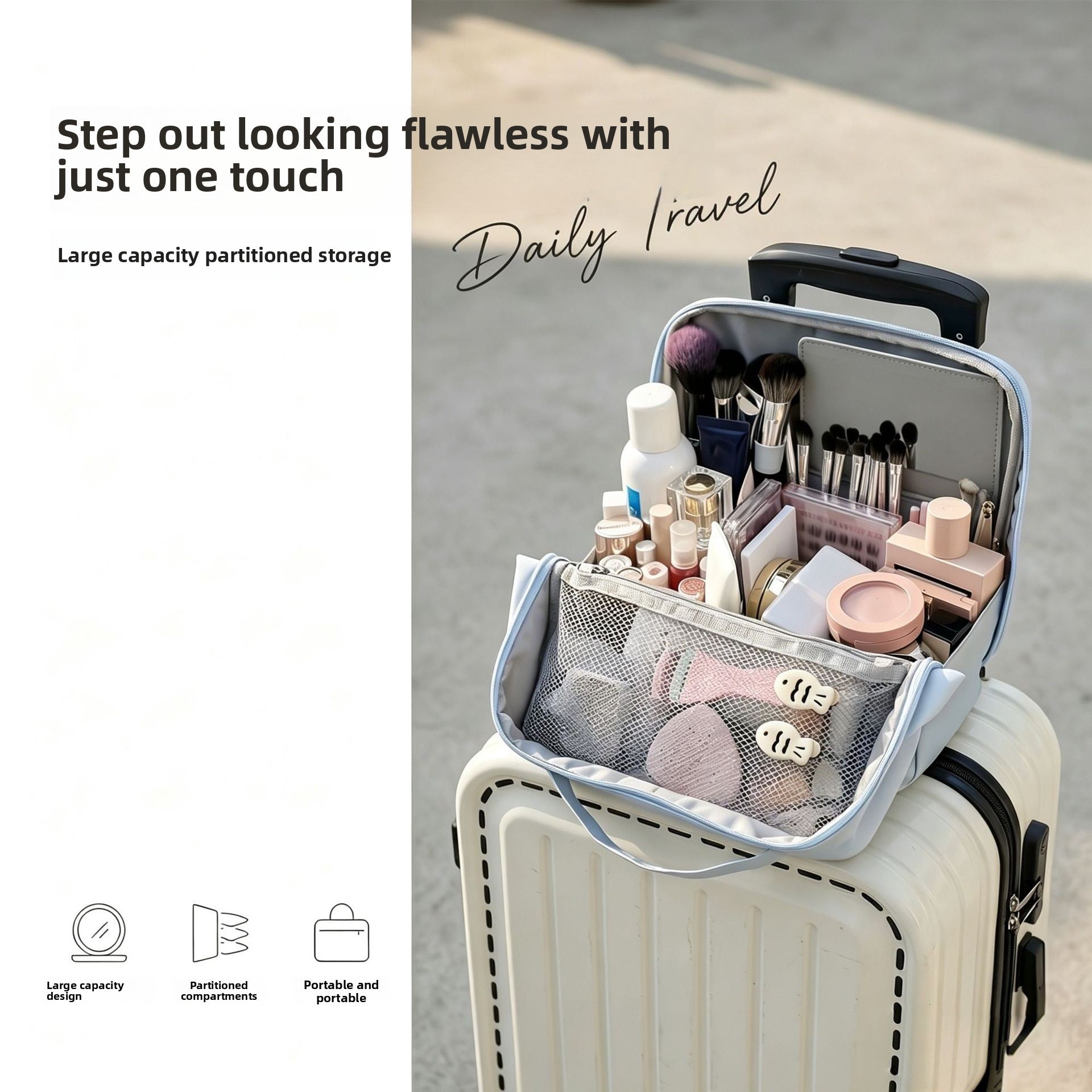 Vertical Makeup Toiletry Bag with Compartments