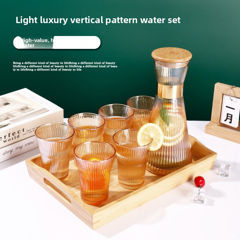 Vertical Stripe Heat-Resistant Glass Tea Set with Kettle and Cups