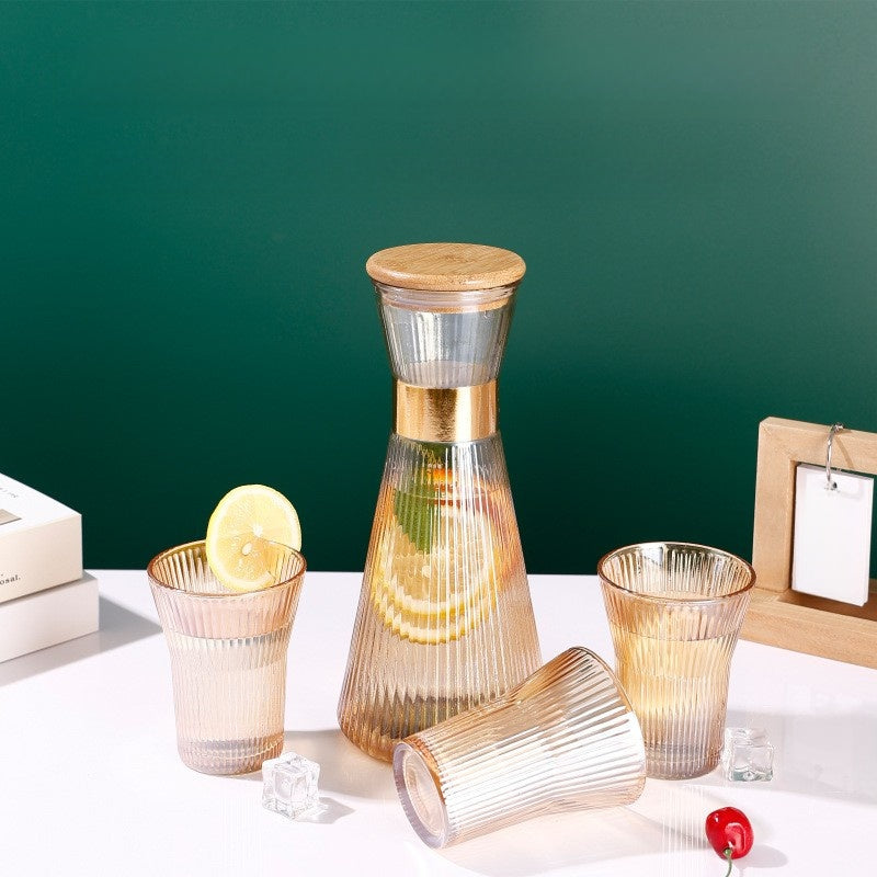 Vertical Stripe Heat-Resistant Glass Tea Set with Kettle and Cups