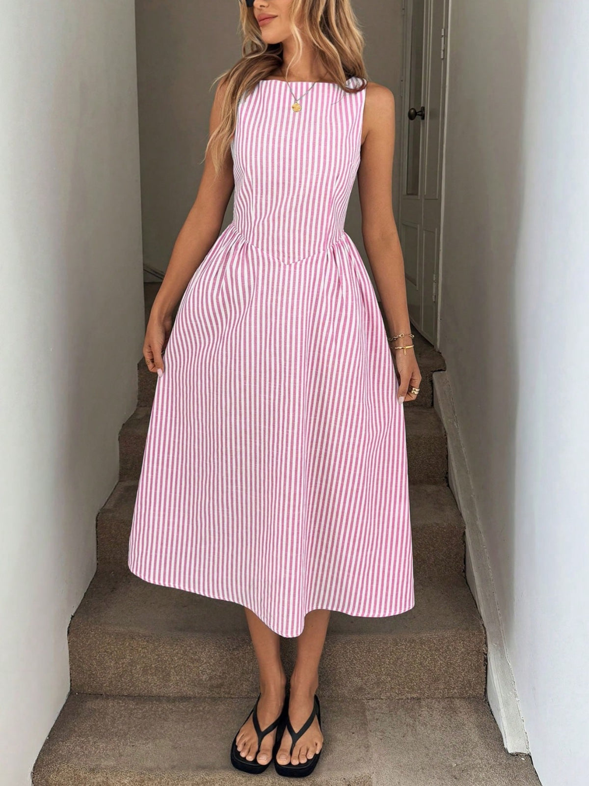 Vertical Stripe Sleeveless Dress