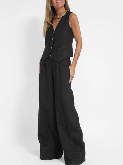 Vest Trousers Collage Stitching Cotton and Linen Casual suit Women