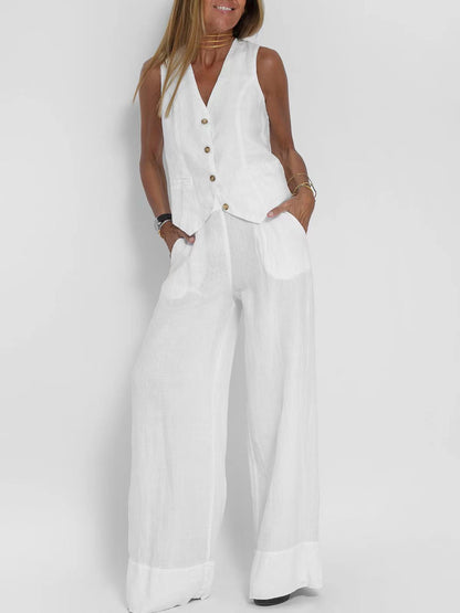Vest Trousers Collage Stitching Cotton and Linen Casual suit Women