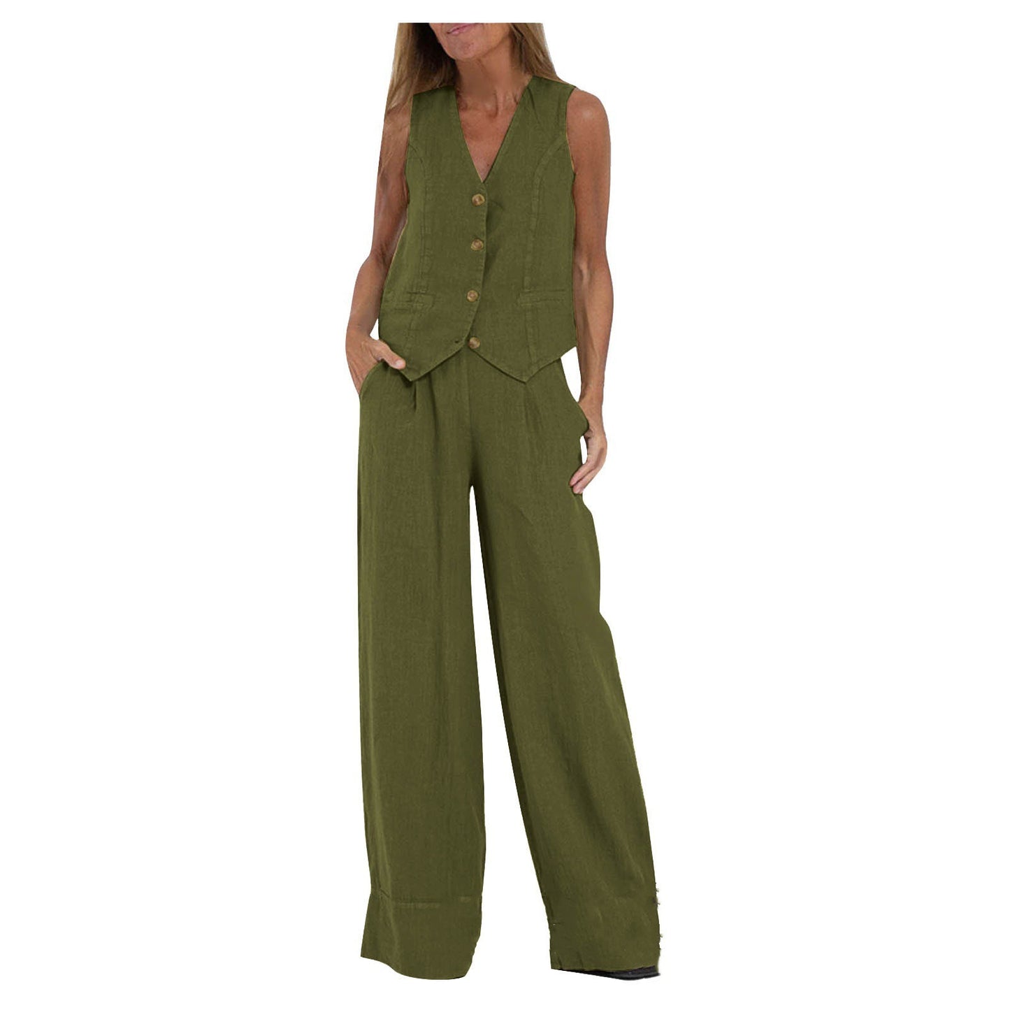 Vest Trousers Collage Stitching Cotton and Linen Casual suit Women