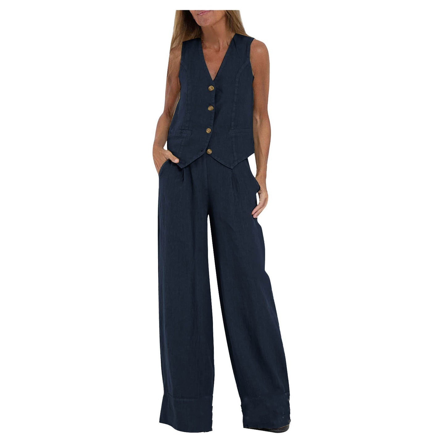 Vest Trousers Collage Stitching Cotton and Linen Casual suit Women