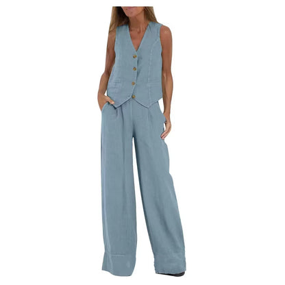 Vest Trousers Collage Stitching Cotton and Linen Casual suit Women