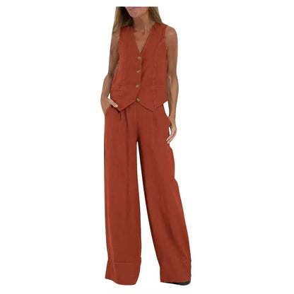 Vest Trousers Collage Stitching Cotton and Linen Casual suit Women