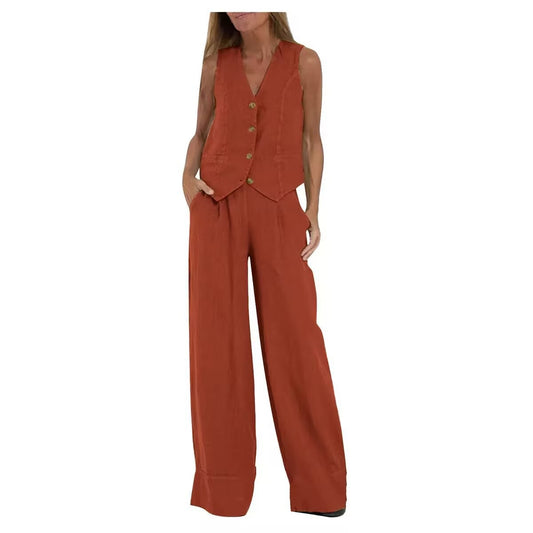 Vest Trousers Collage Stitching Cotton and Linen Casual suit Women