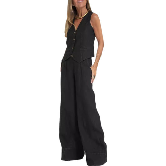 Vest Trousers Collage Stitching Cotton and Linen Casual suit Women