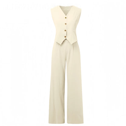 Vest Trousers Collage Stitching Cotton and Linen Casual suit Women