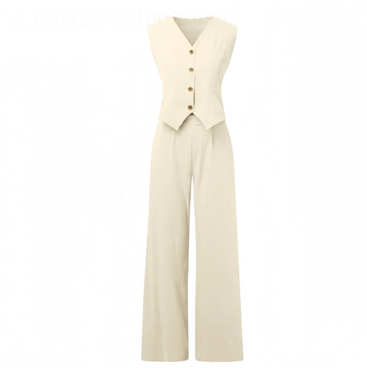 Vest Trousers Collage Stitching Cotton and Linen Casual suit Women