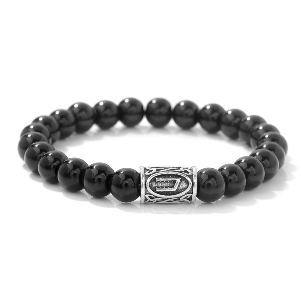 Viking Character Elastic Obsidian Bracelet