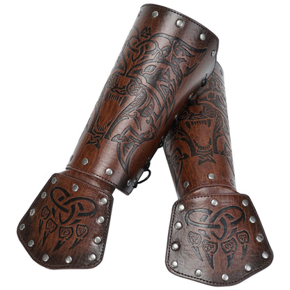 Viking Style Embossed Wolf Head Wrist Bracer