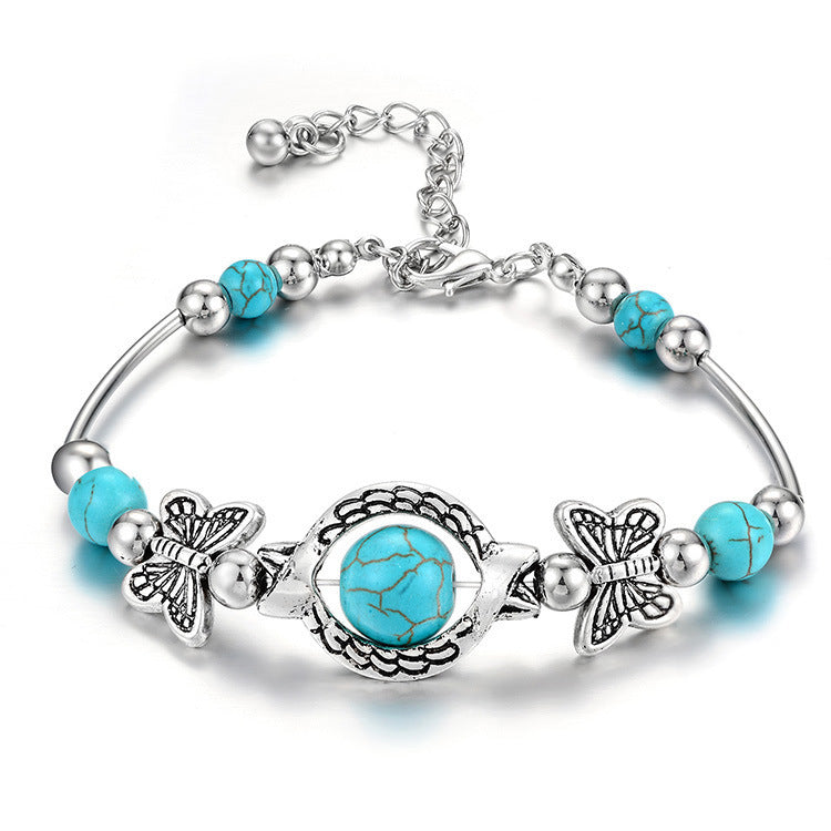 Vintage Alloy Bracelet with Butterfly and Turtle Designs