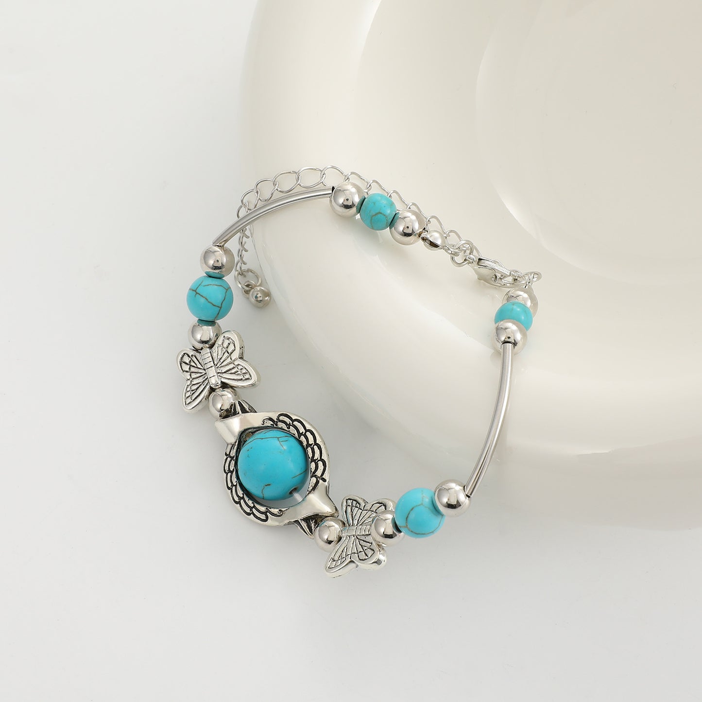 Vintage Alloy Bracelet with Butterfly and Turtle Designs